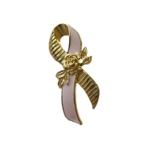 Vintage Avon Pink Ribbon Pin - Breast Cancer Awareness Rose Gold Jewelry Brooch